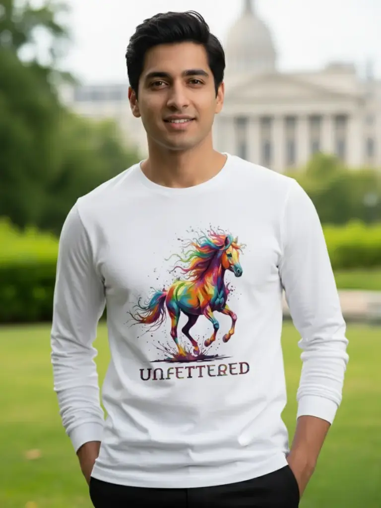 [Tshirt_FS_099067] Colorburst Horse Graphic Long-Sleeve T-Shirt – Unfettered Collection (Black, XS)