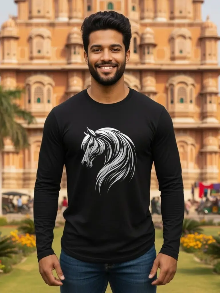 [Tshirt_FS_099237] Majestic Horse Design Full-Sleeve T-Shirt (XS)