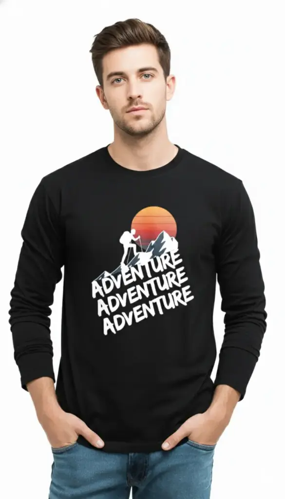 [Tshirt_FS_099023] Adventure Mountain Premium Full-Sleeve Cotton Graphic Tee (XS)