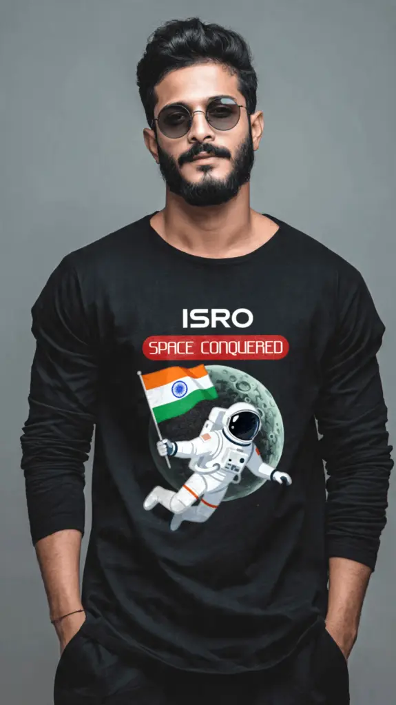 [Tshirt_FS_099214] ISRO Space Conquered Premium Full-Sleeve Pure Cotton Graphic Tee (XS)