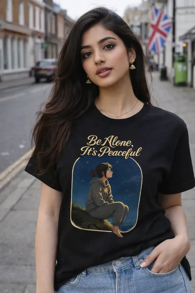 Women “Be Alone, It’s Peaceful” Minimal Art Graphic T-Shirt