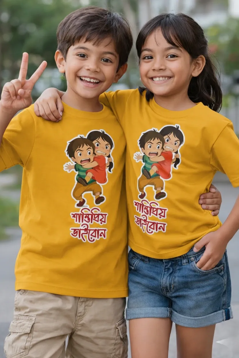 Graphic Printed T-Shirt with Bengali Typography | Premium Cotton Casual Tee (2 - 4 Yrs)