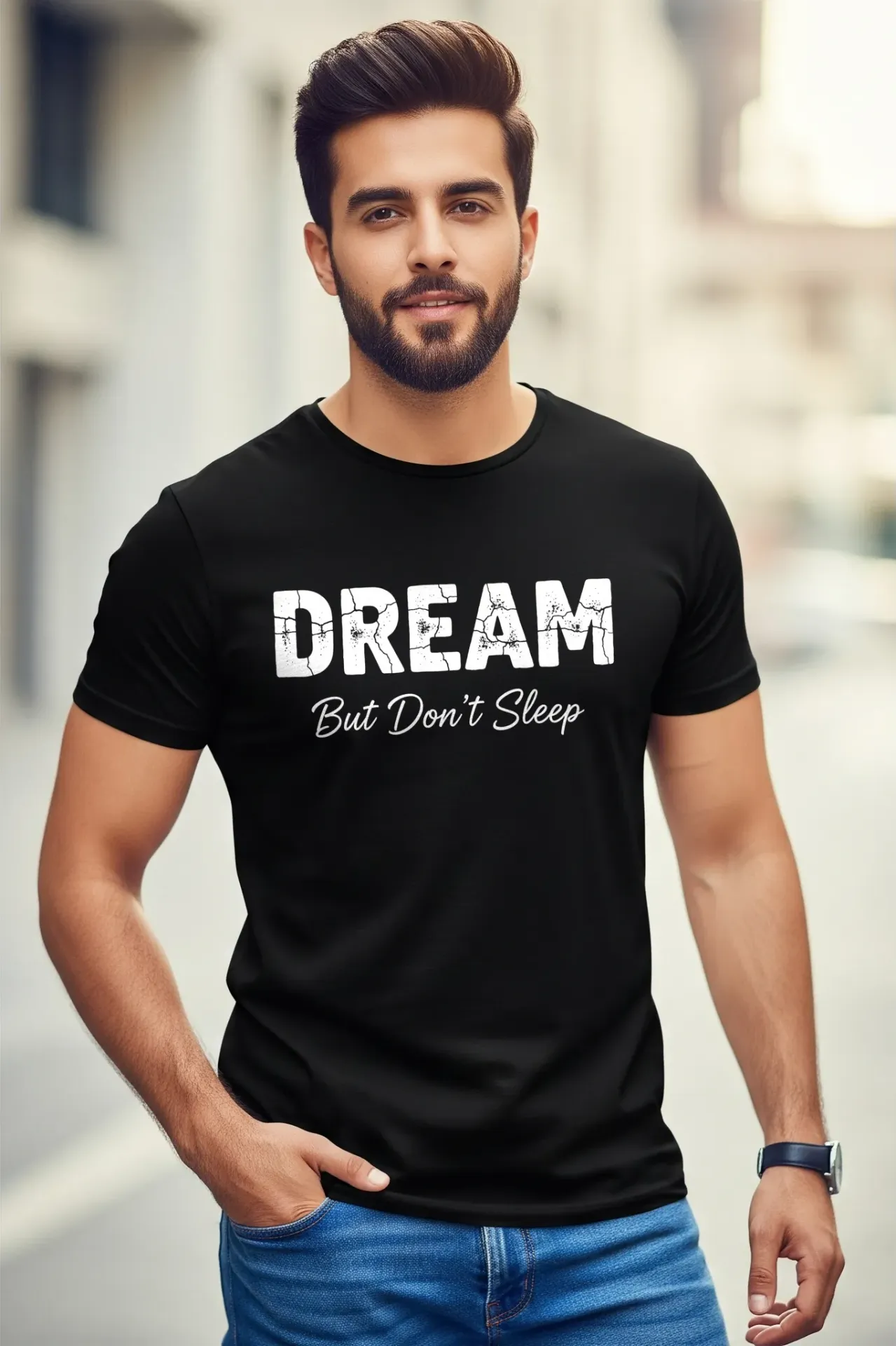 Dream But Don’t Sleep Black Graphic Printed T-Shirt