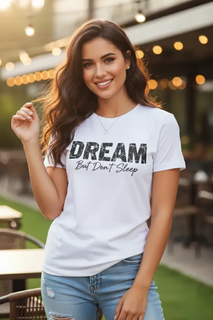 Dream But Don’t Sleep White Graphic Printed T-Shirt (XS - 36)