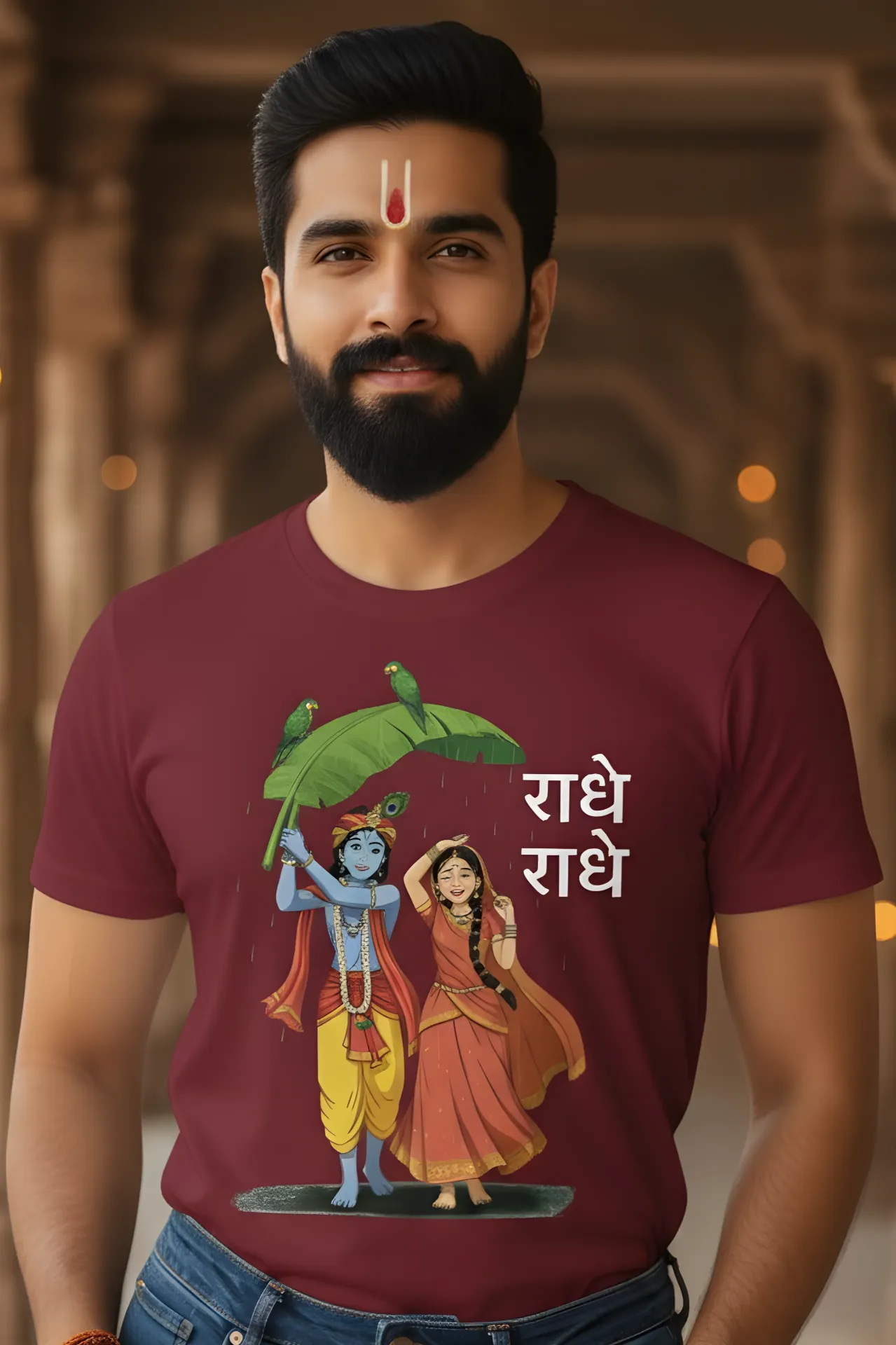 Radhe Radhe Maroon Graphic T-Shirt