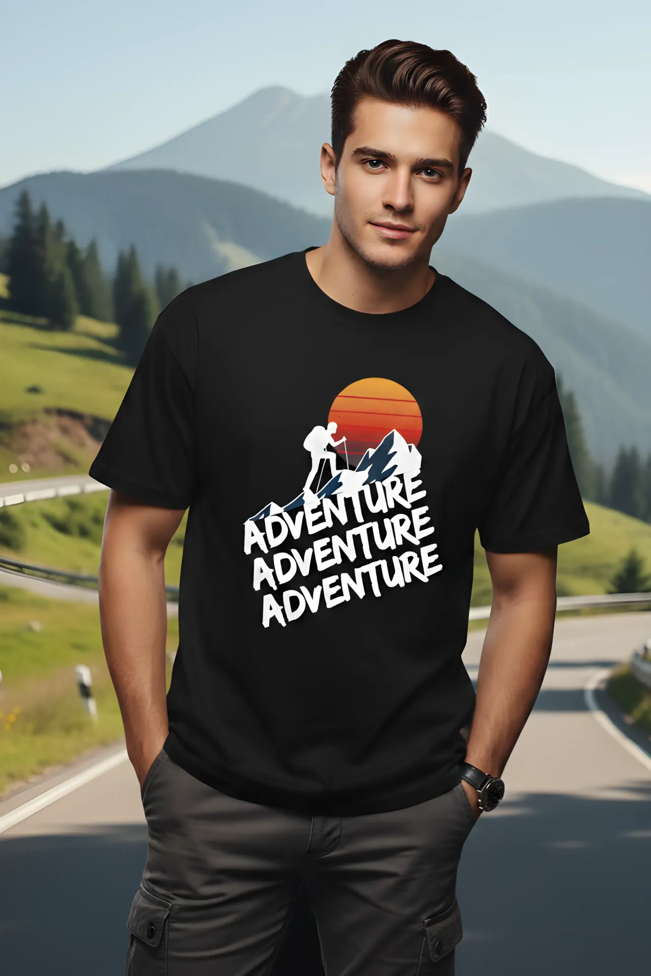 Adventure Black Graphic Oversized T-Shirt