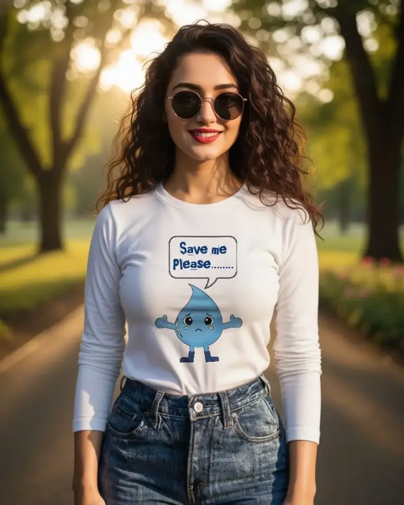 [Tshirt_FS_099299] Save Water Cartoon Drop Premium Full-Sleeve Pure Cotton Tee (XS)