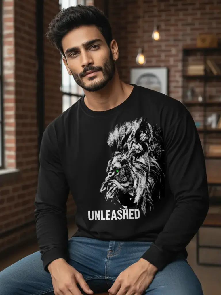 Unleashed Beast Premium Full-Sleeve Pure Cotton Graphic Tee
