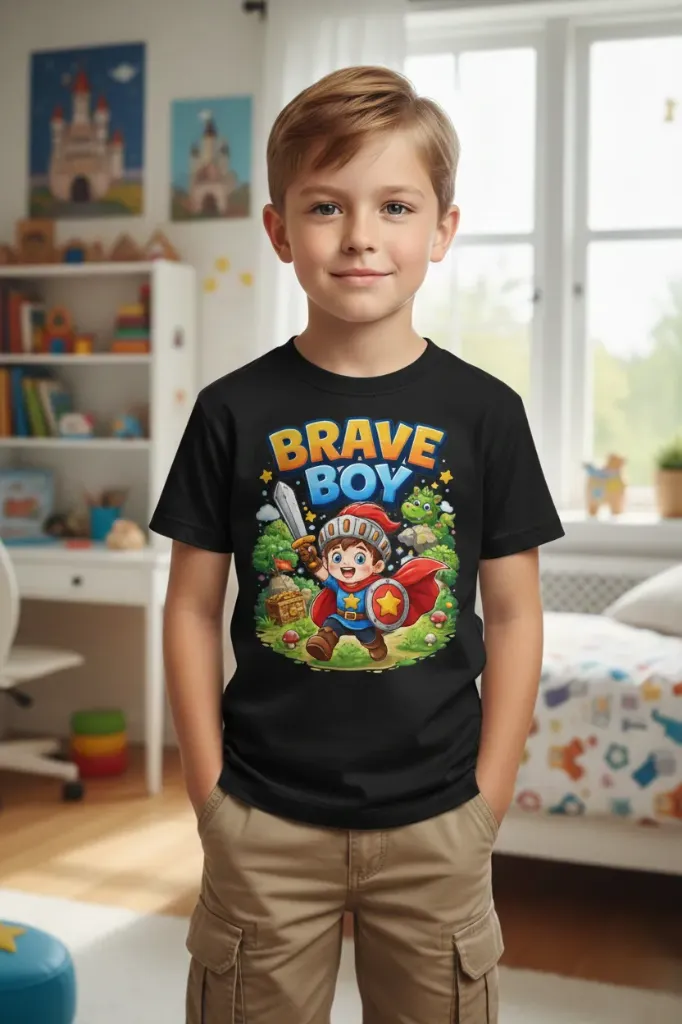 Brave Boy Black/ White Kids Graphic T-Shirt (Black, 2 - 4 Yrs)