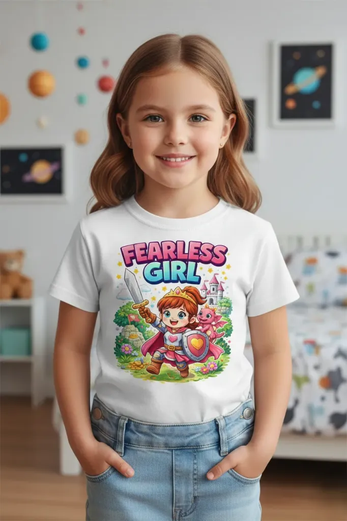 Fearless Girl White/ Black Kids Graphic T-Shirt (Black, 2 - 4 Yrs)