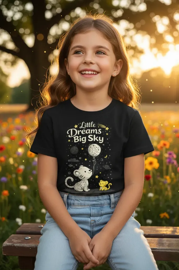 Little Dreams Big Sky Black Kids Graphic T-Shirt