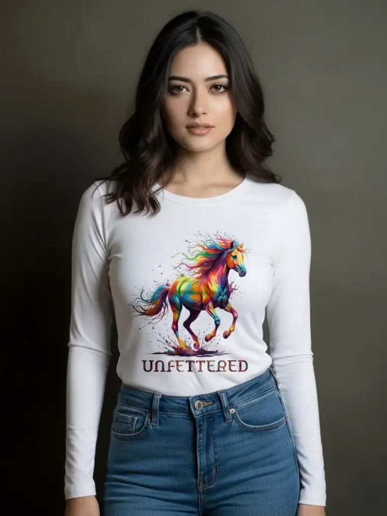 Unfettered Rainbow Stallion Premium Full-Sleeve Pure Cotton Tee