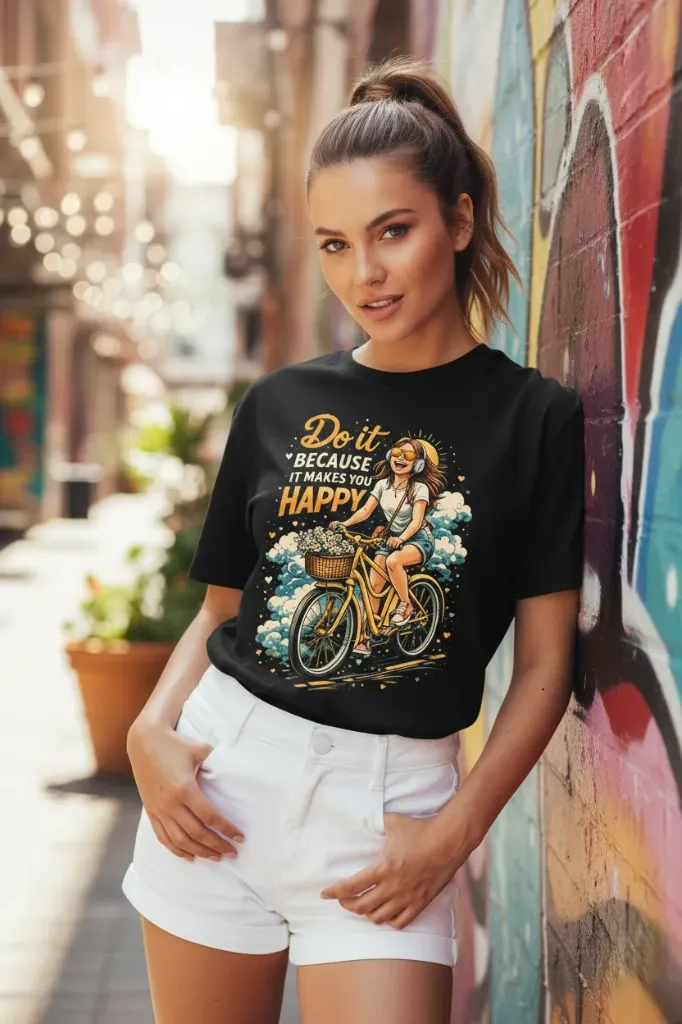Do It Because It Makes You Happy Black Oversized T-Shirt for Women