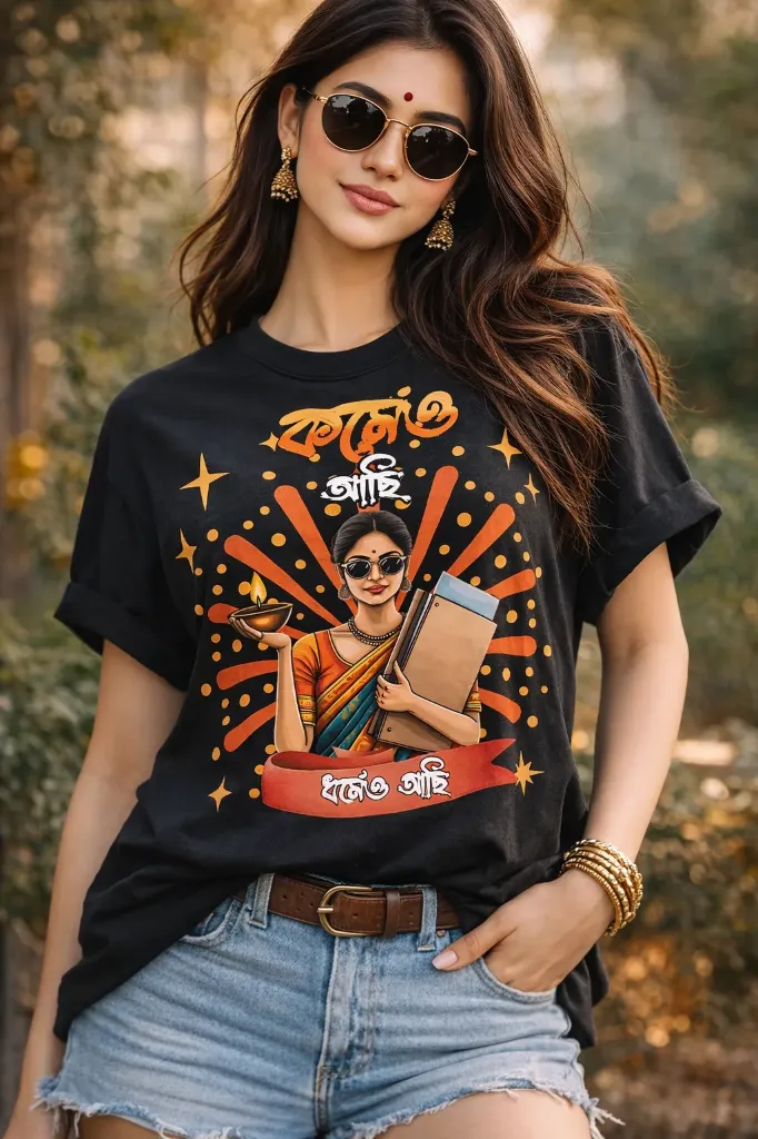 Bangla/ Bengali Power Statement Black Oversized T-Shirt for Women