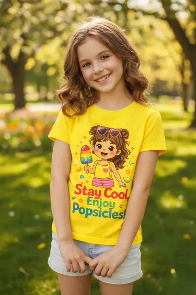 Stay Cool Enjoy Popsicles Yellow Girl Kids T-Shirt