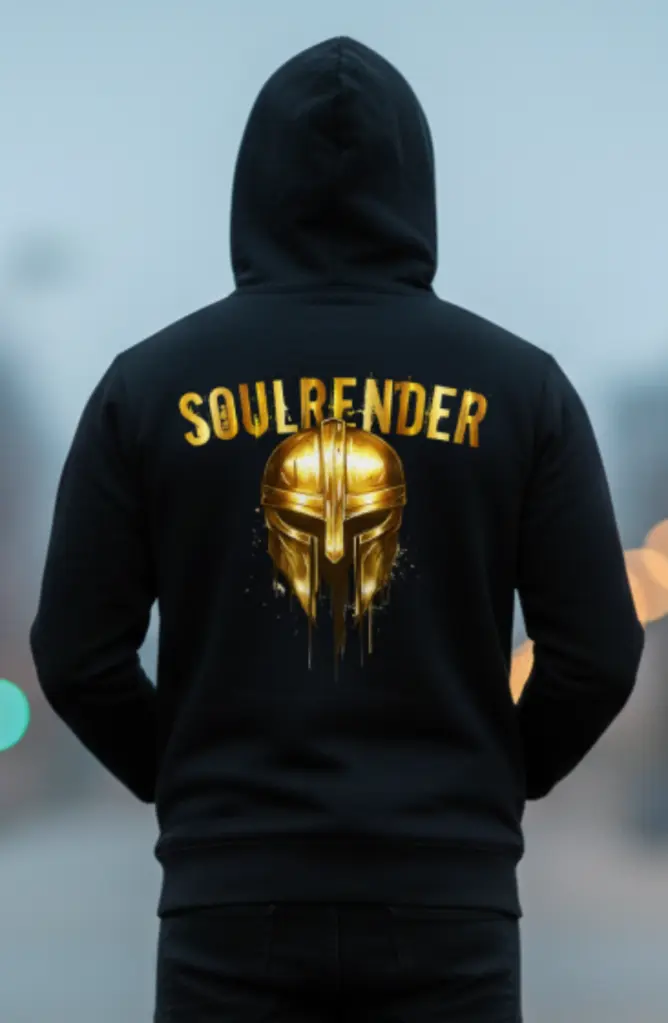 SOULRENDER™ Golden Warrior Hoodie – Bold Mythic Armor Graphic