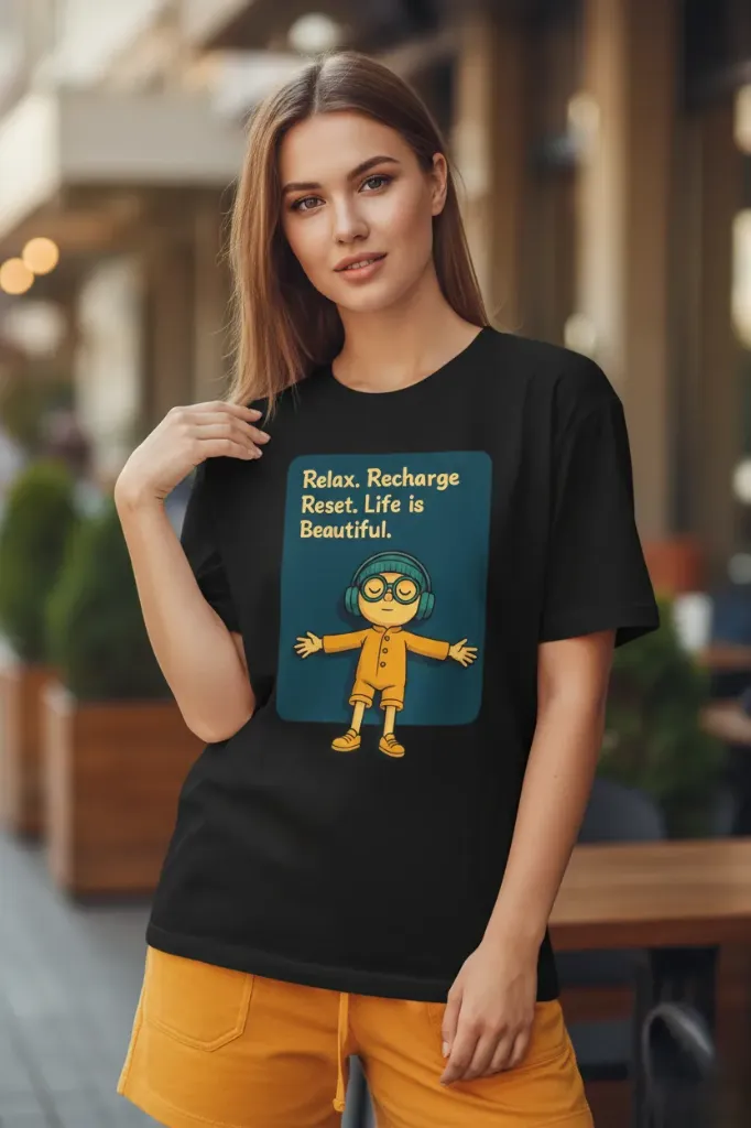 Relax • Recharge • Reset Oversized Black T-Shirt – Chill Vibe Edition (XS - 40)