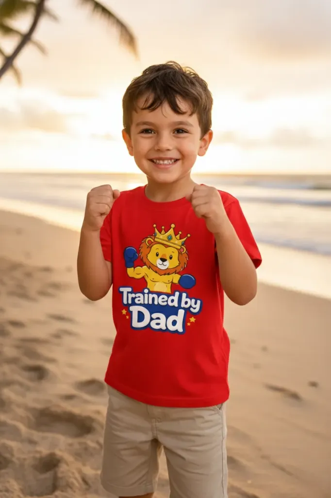 Trained by Dad Kids Red T-Shirt – Lion Champion Print (2 - 4 Yrs)