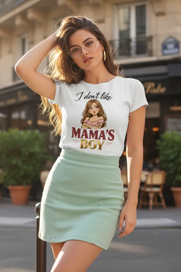 I Don’t Like Mama’s Boy White Regular Fit T-Shirt – Graphic Tee for Women