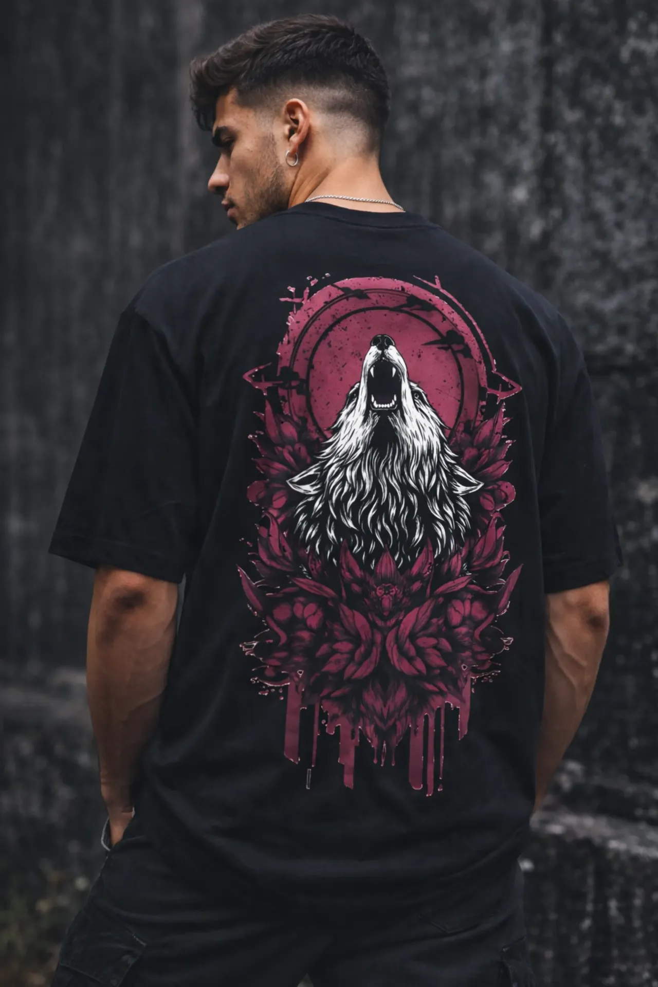 Premium Oversized Black T-Shirt – Howl Loud Wolf Graphic front & Back Print | Pure Premium Cotton