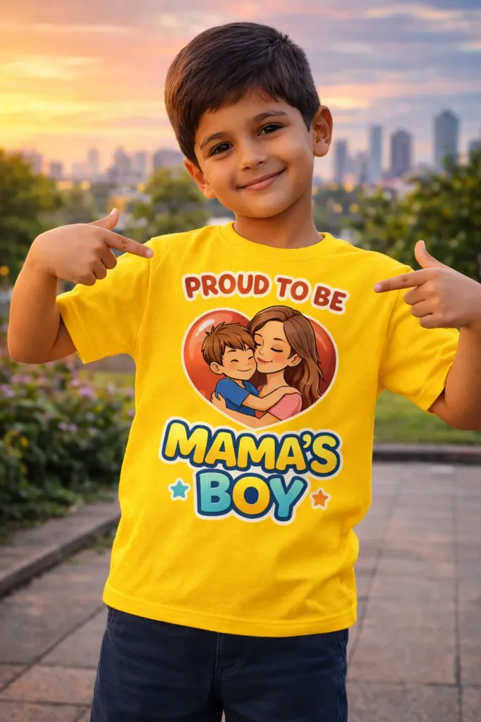 Boy's Yellow T-Shirt – “Proud To Be Mama’s Boy” Cute Graphic Print | Pure Premium Cotton (2 - 4 Yrs)