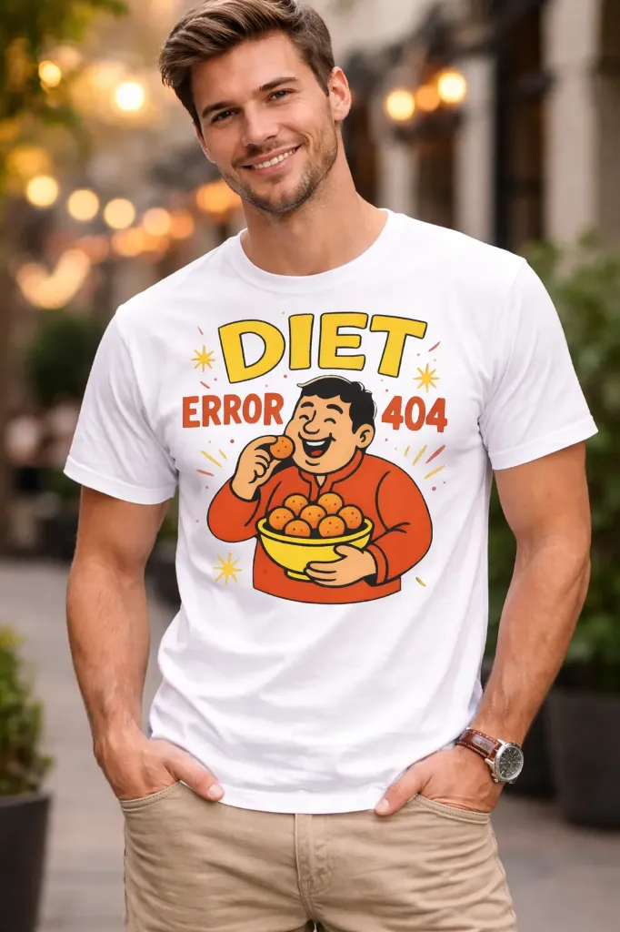 Diet Error 404 Funny Graphic T-Shirt – White | Pure Premium Cotton (XS - 36)