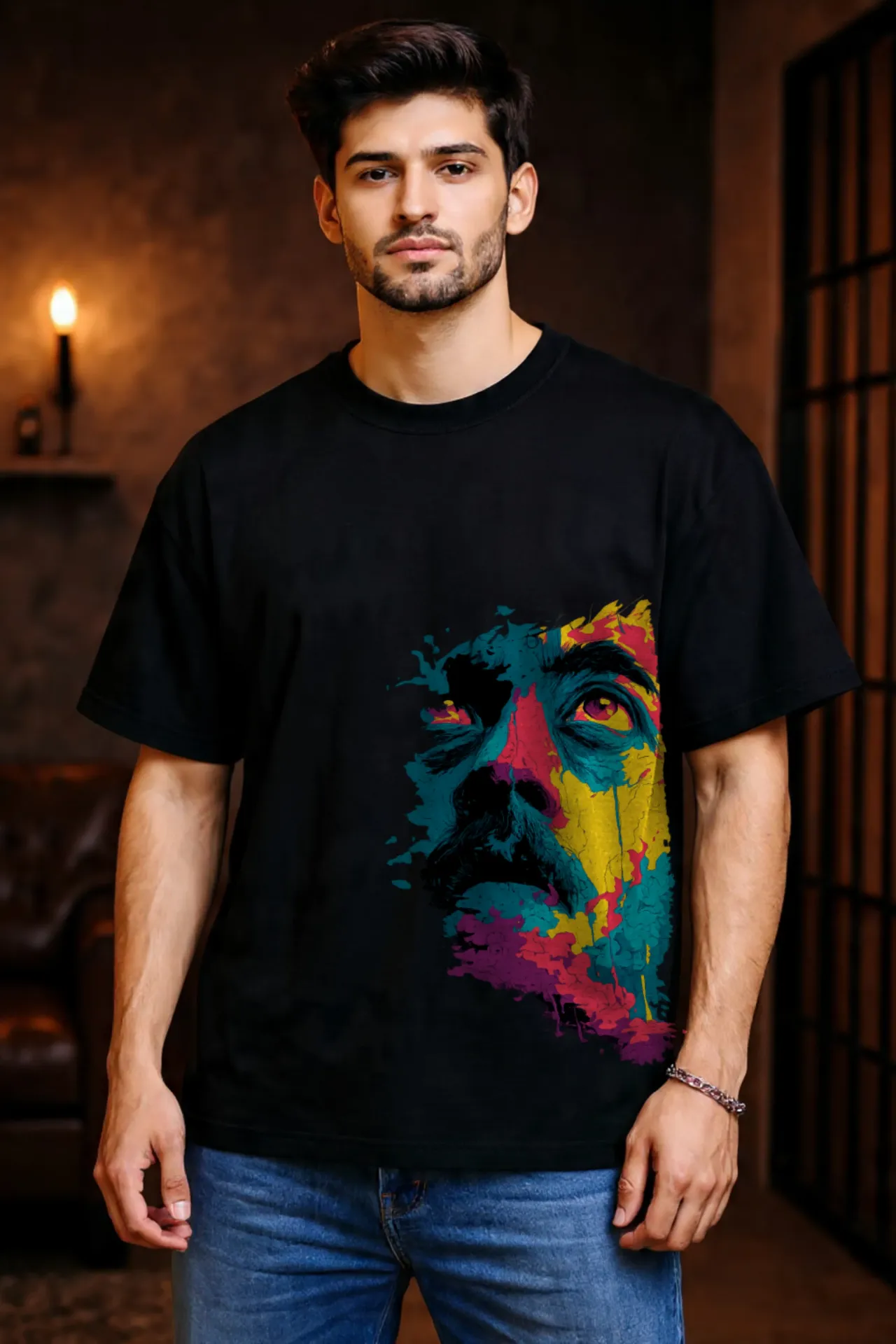 Face Art Oversized T-Shirt – Black | Pure Premium Cotton