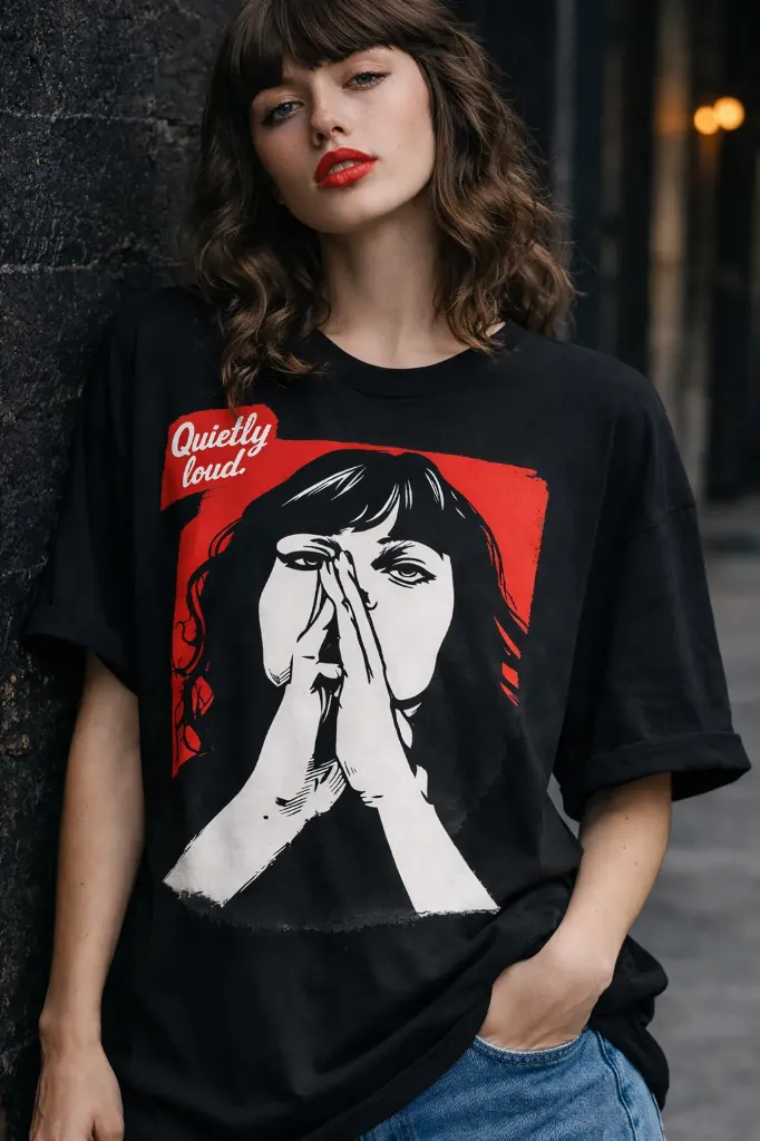 “Quietly Loud” Graphic Oversized T-Shirt for Women – Black | Pure Premium Cotton (XS - 40)