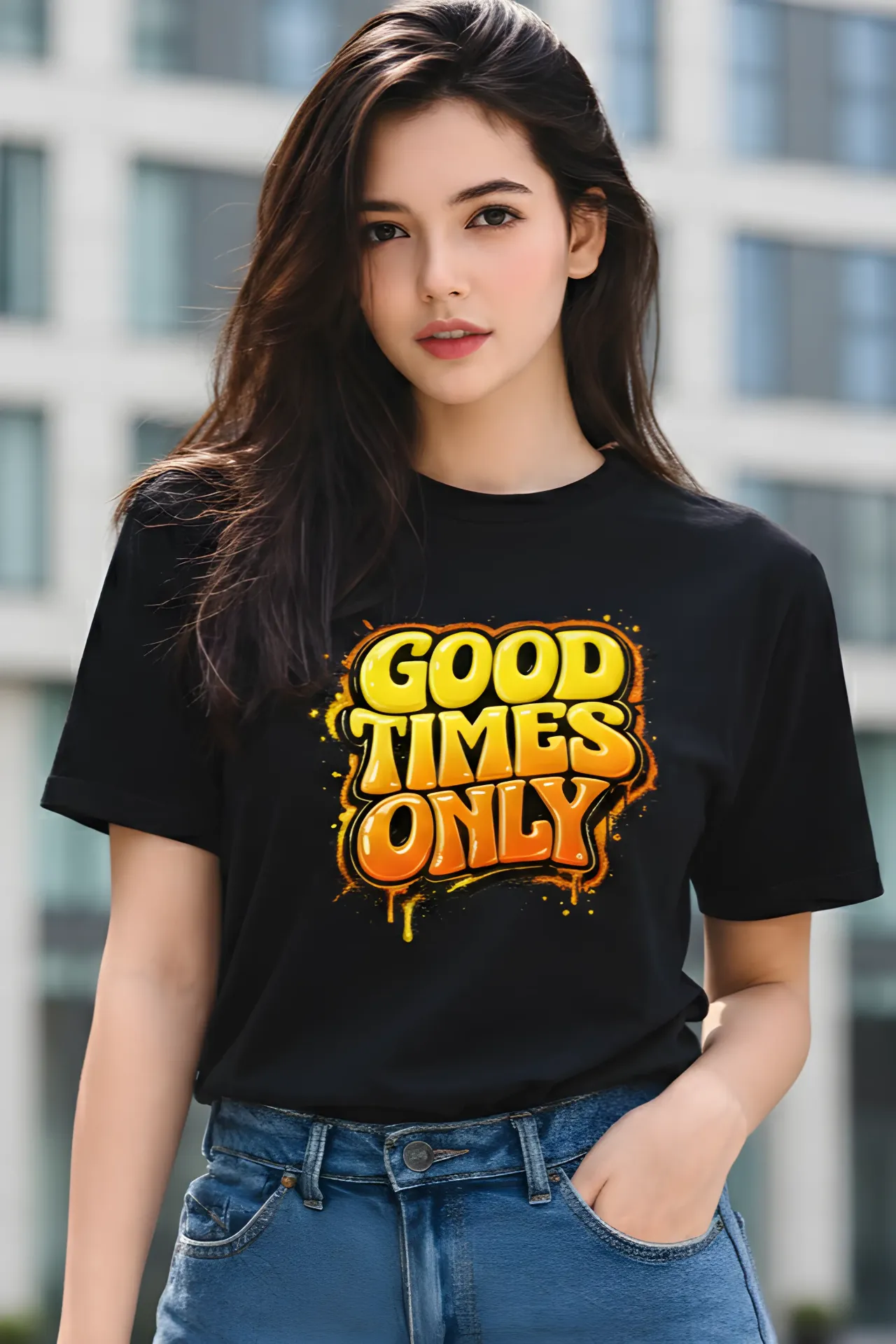 “Good Times Only” Graphic T-Shirt for Women – Black | Regular Fit | Pure Premium Cotton