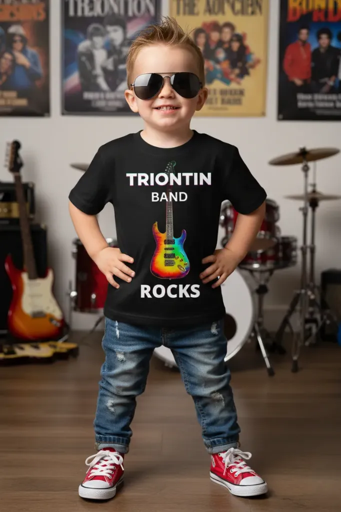 Kids Rock Band Graphic T-Shirt with Guitar Print (2 - 4 Yrs)