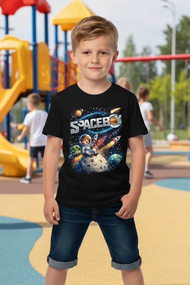 Spaceboy Adventure Graphic T-Shirt for Boys – Black | Regular Fit | Pure Premium Cotton (2 - 4 Yrs)