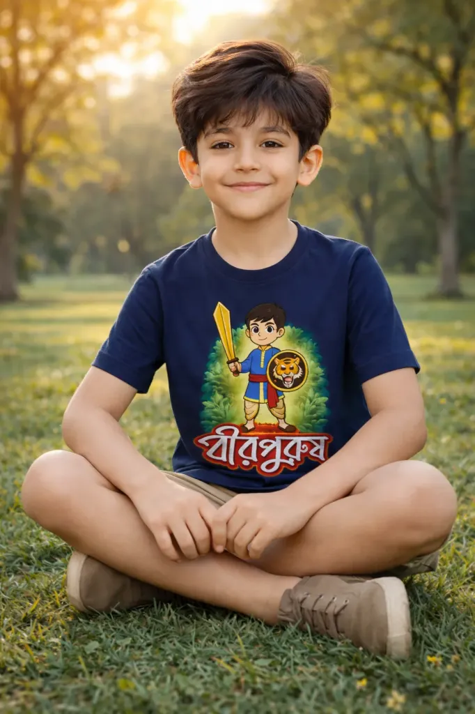 “Bir Purush” Warrior Graphic T-Shirt for Boys – Navy Blue | Regular Fit | Pure Premium Cotton