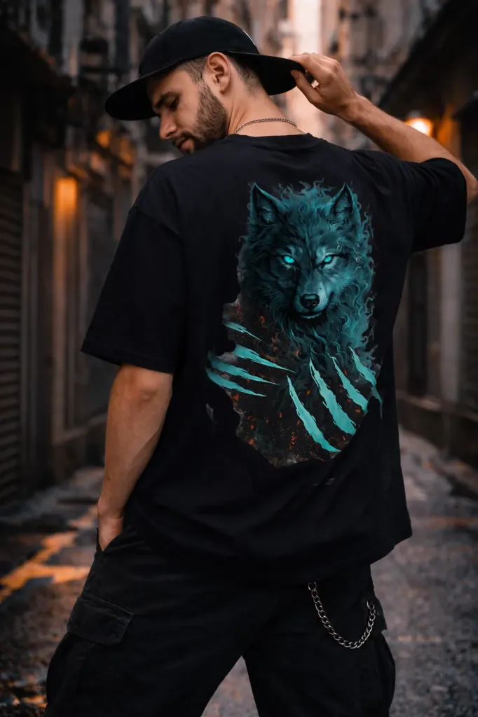 “The Alpha” Wolf Graphic Oversized T-Shirt for Men – Black | Pure Premium Cotton | Both Side Printing (XS - 40)