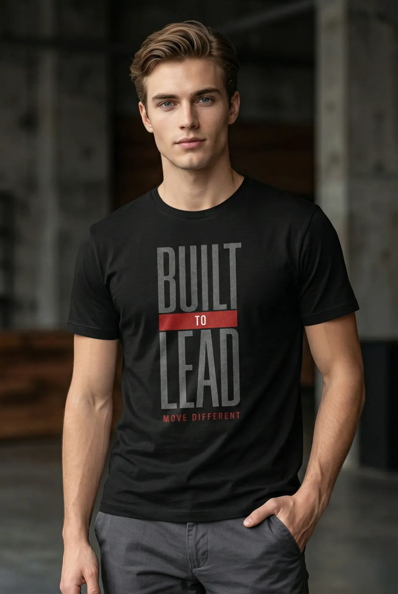 “Built to Lead – Move Different” Graphic T-Shirt for Men – Black | Regular Fit | Pure Premium Cotton