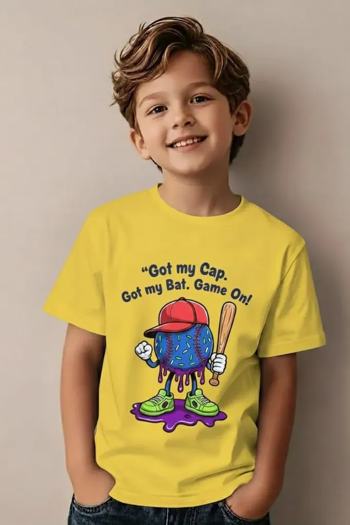 Kids Fun Graphic T-Shirt with Baseball Cartoon Print for boys