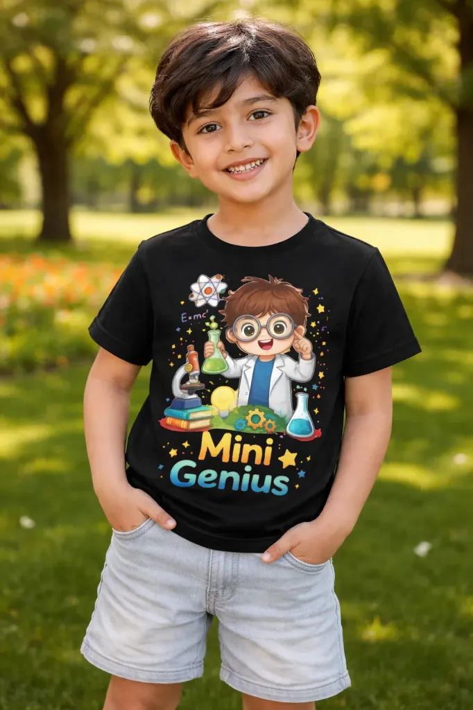 Mini Genius Black Boy Kids T-Shirt
