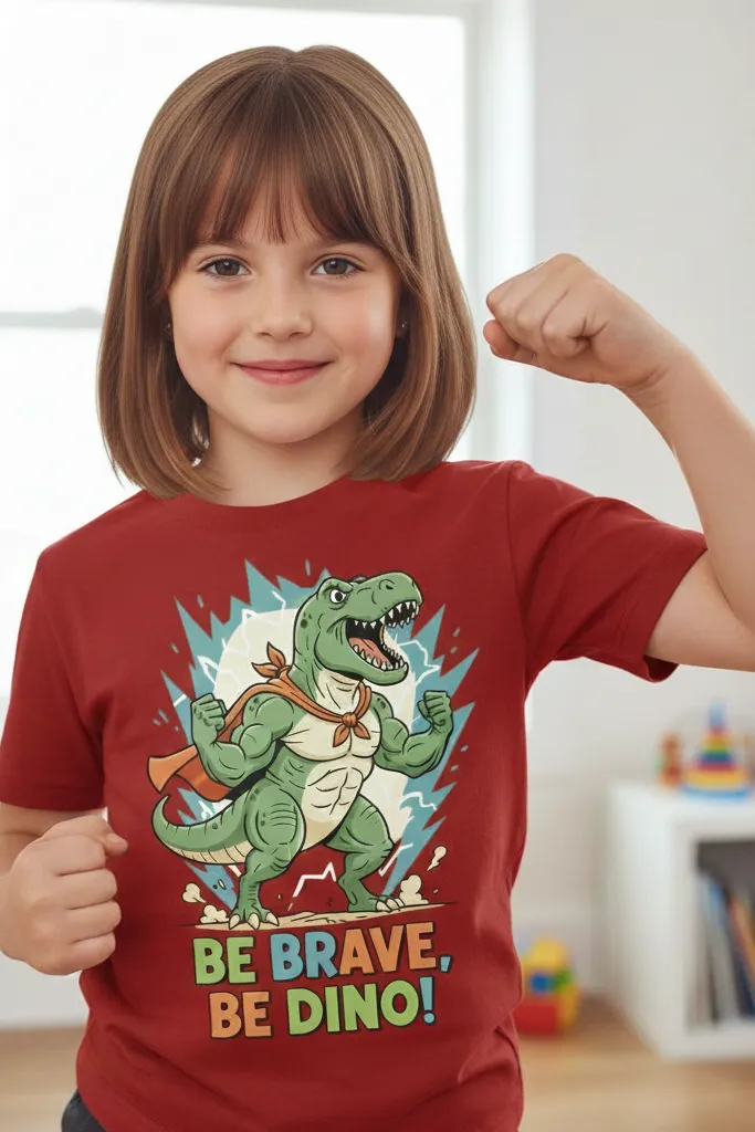 Kids Brave Dino Cartoon Graphic T-Shirt (2 - 4 Yrs)